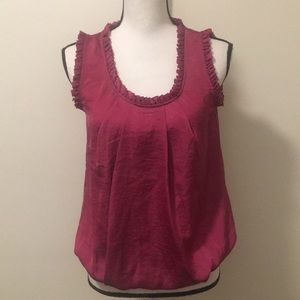 Ann Taylor LOFT hot pink ruffle trim blouson top